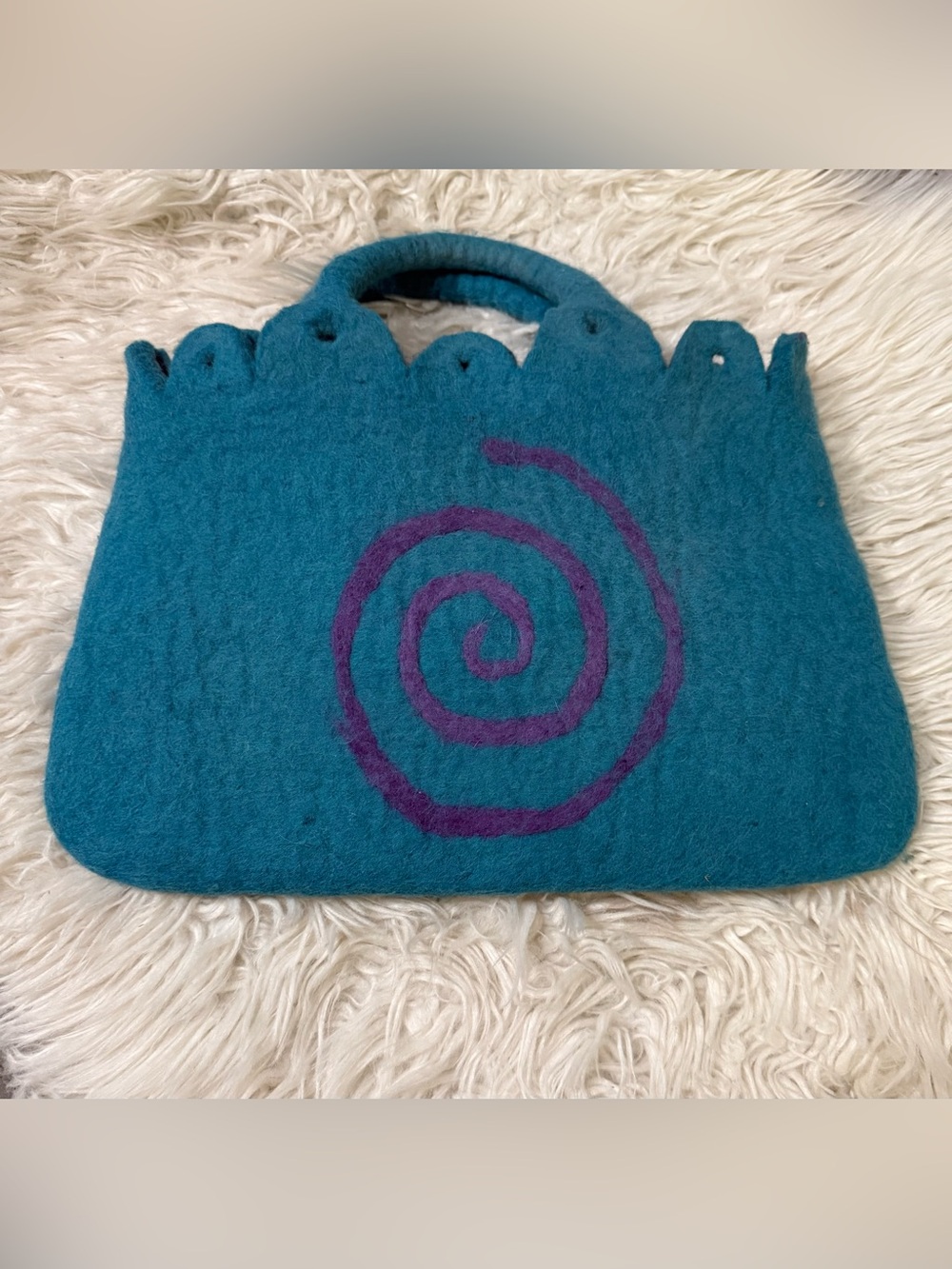 Boho Handmade Nirvanna Designs Turquoise / Purple boiled wool felt tote bag